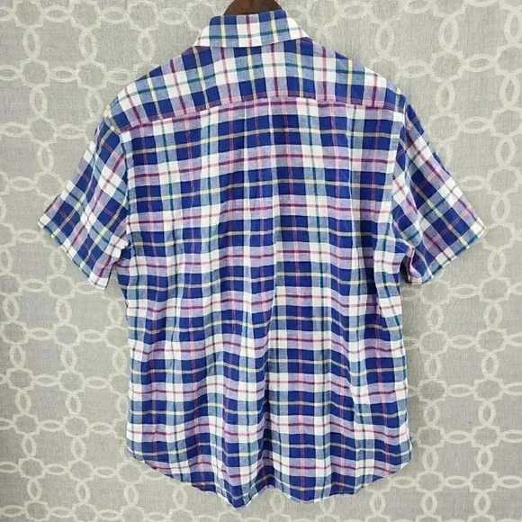 Vintage Gritmanbros. Made In USA Linen Blend Button Up Plaid Men's Short Sleeve - Picture 2 of 8
